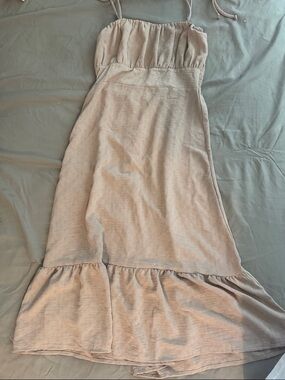 Popular 21 Light Beige Ruffle Hem Sundress